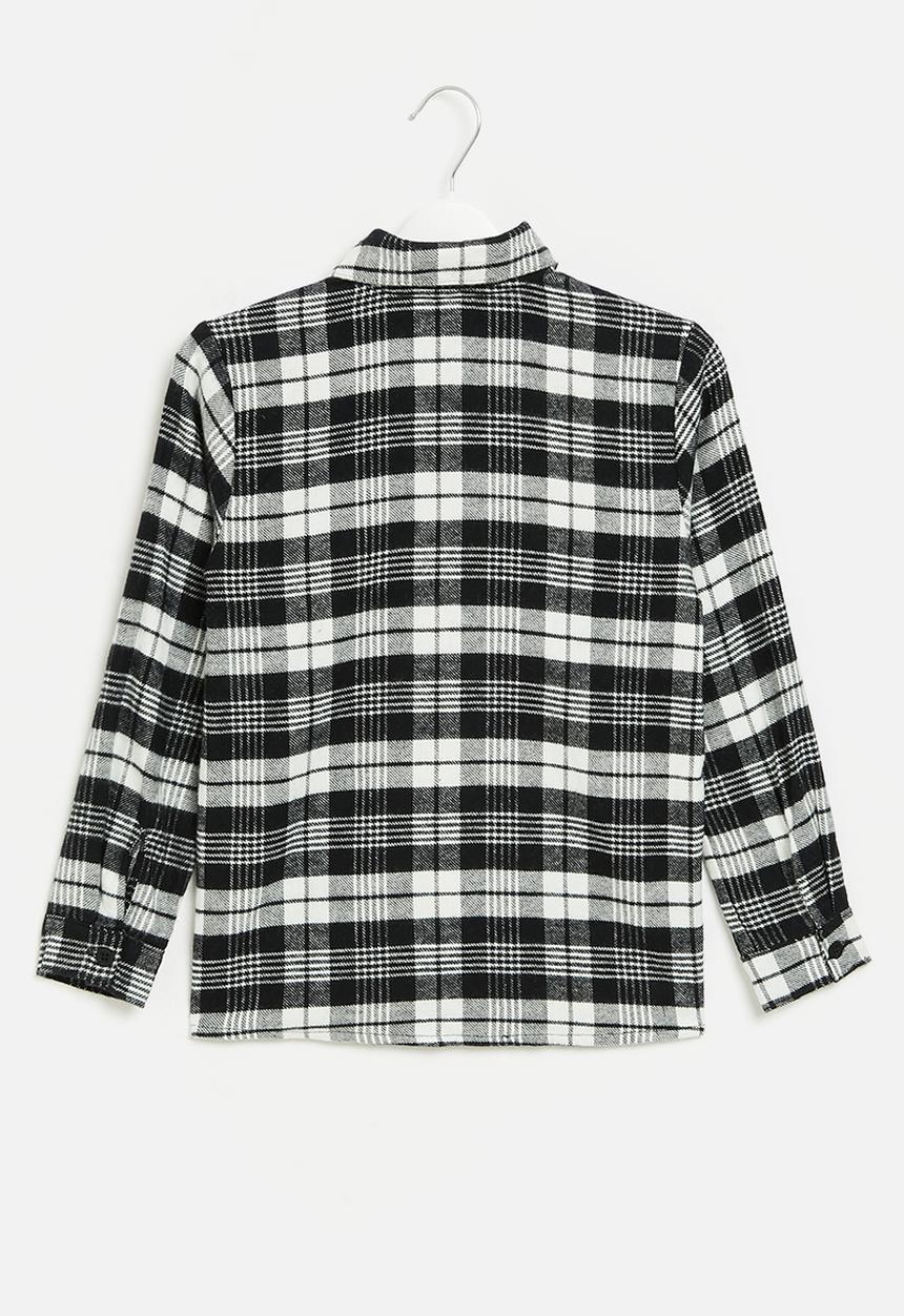 Quimby - Plaid flannel woven shirt - black & white