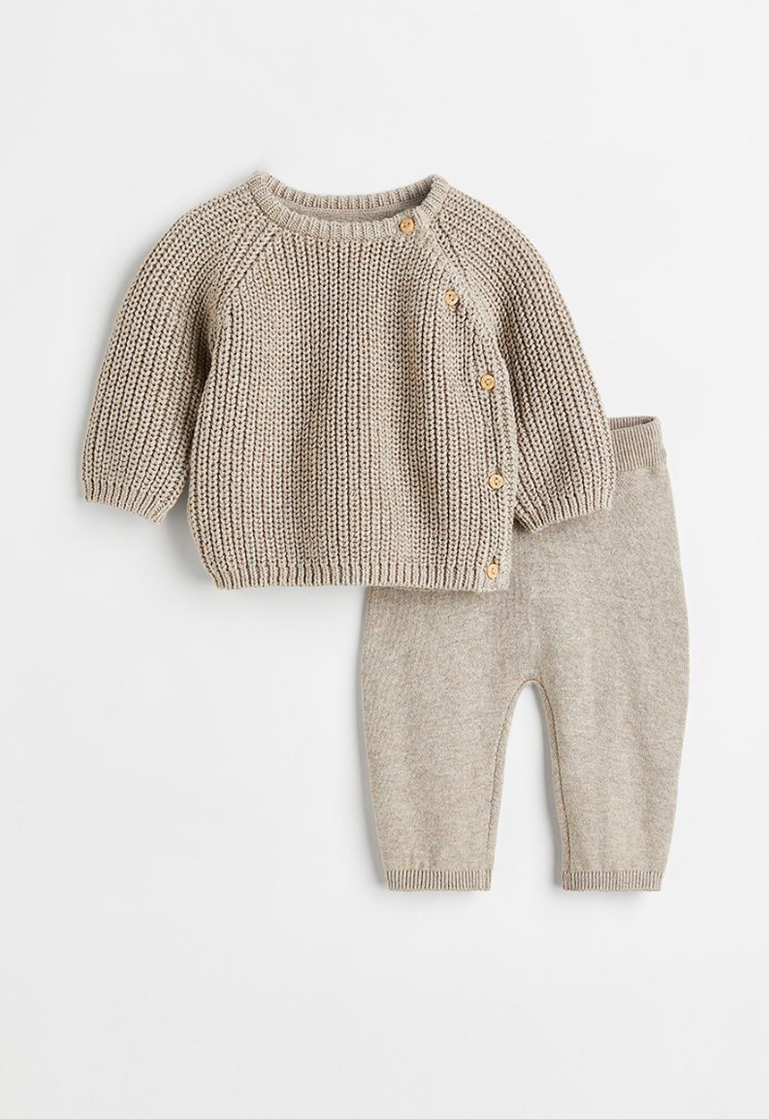 H&M - 2-Piece cotton set - light beige marl