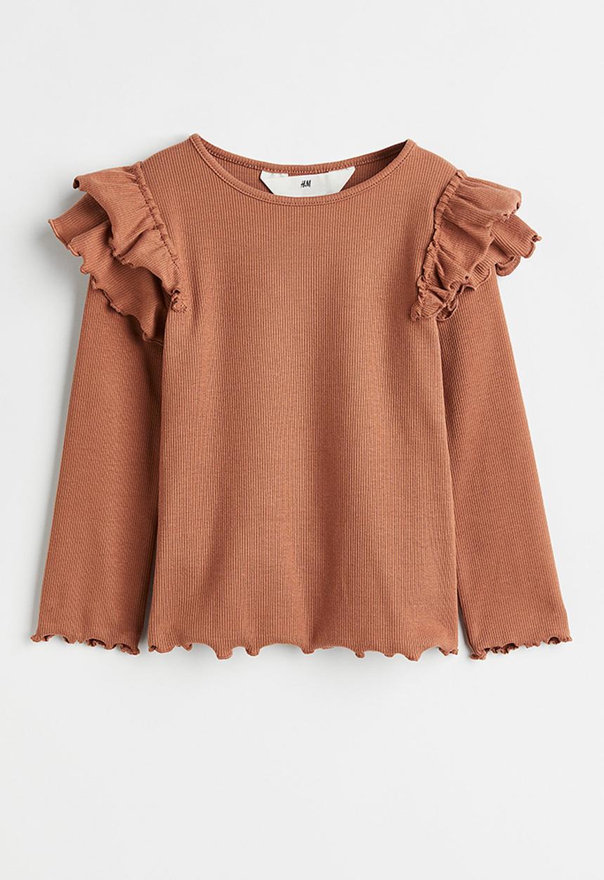 H&M - Long-sleeved ribbed top - dark beige