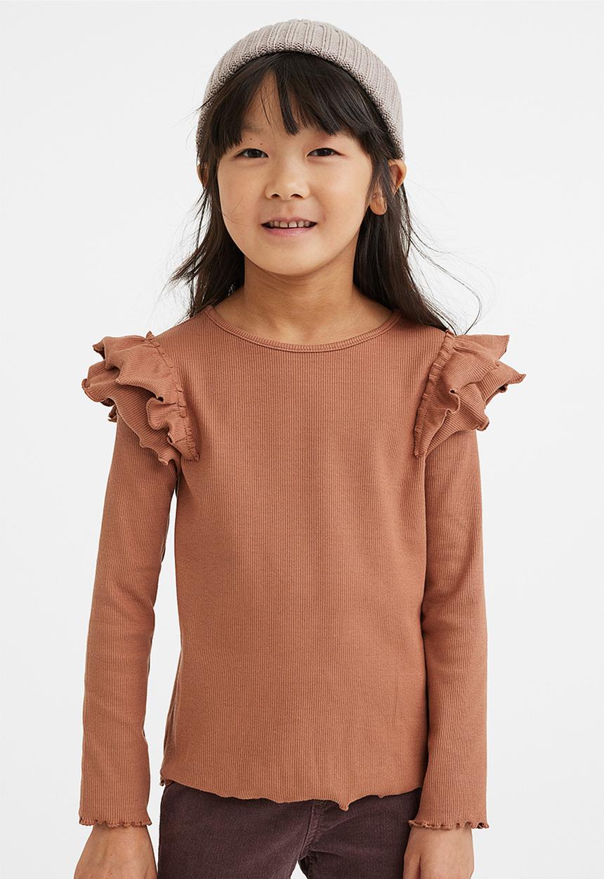 H&M - Long-sleeved ribbed top - dark beige
