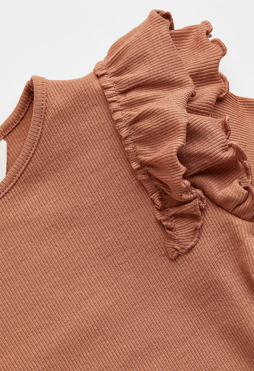 H&M - Long-sleeved ribbed top - dark beige