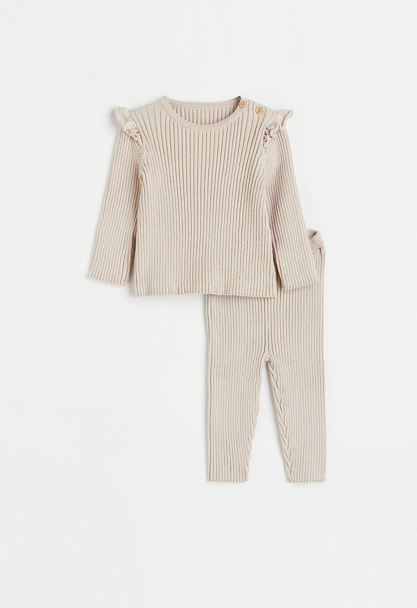 H&M - 2-Piece rib-knit cotton set - light beige