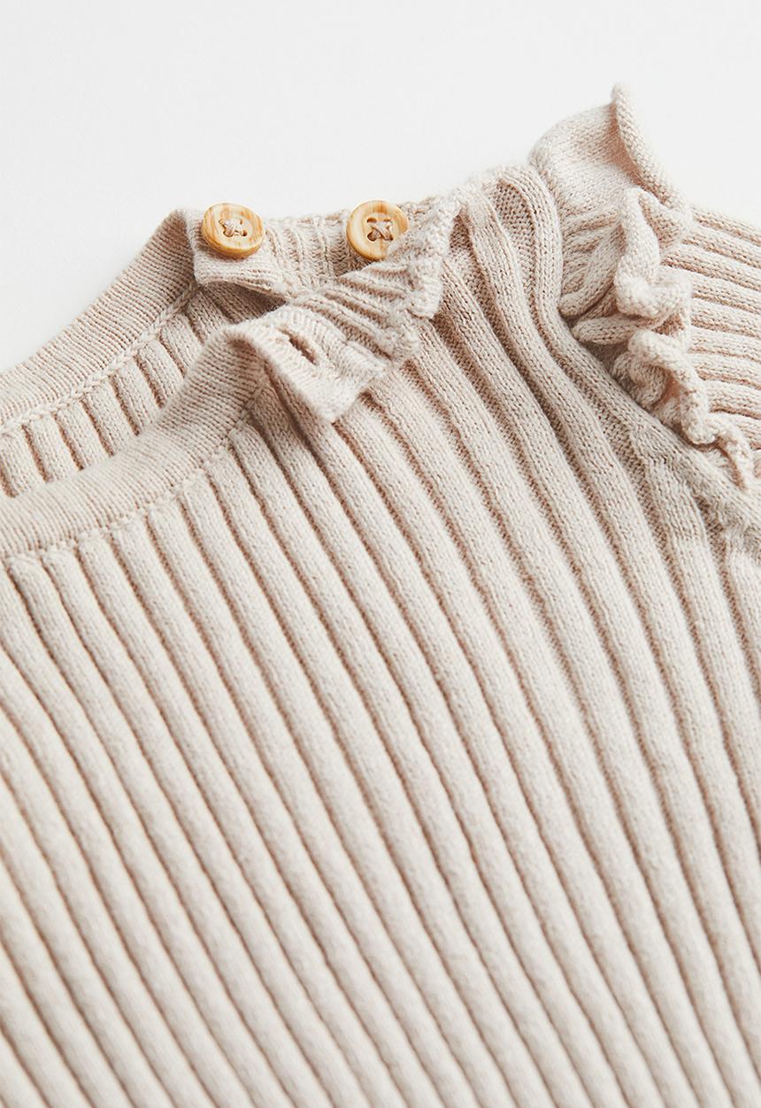 H&M - 2-Piece rib-knit cotton set - light beige