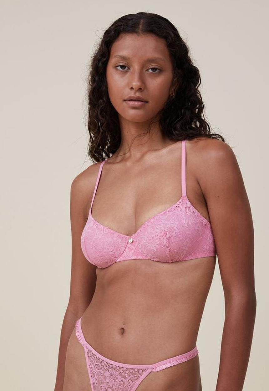 Cotton On - The body lace underwire bra - sea pink
