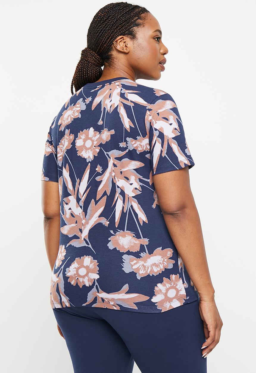 adidas Performance - Plus w blom aop g T-shirt - dark blue