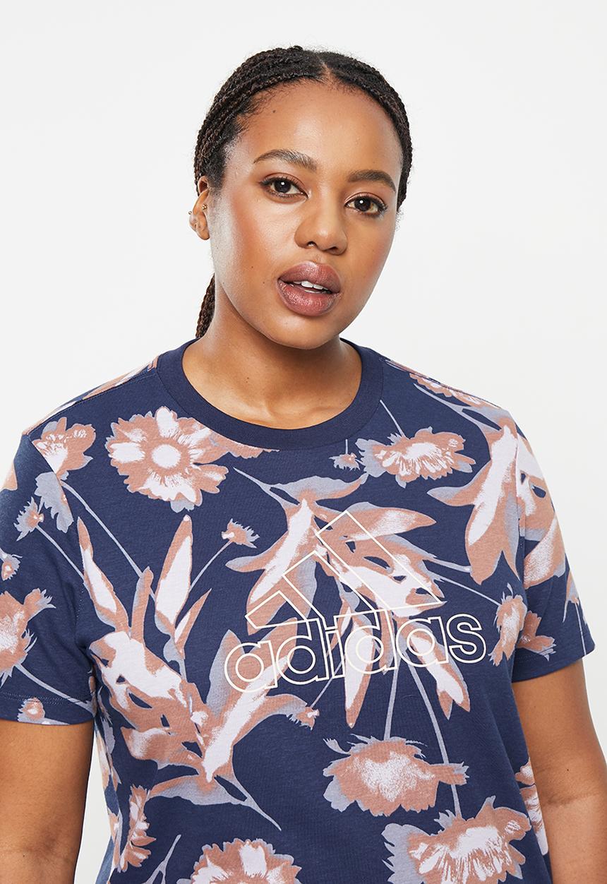 adidas Performance - Plus w blom aop g T-shirt - dark blue