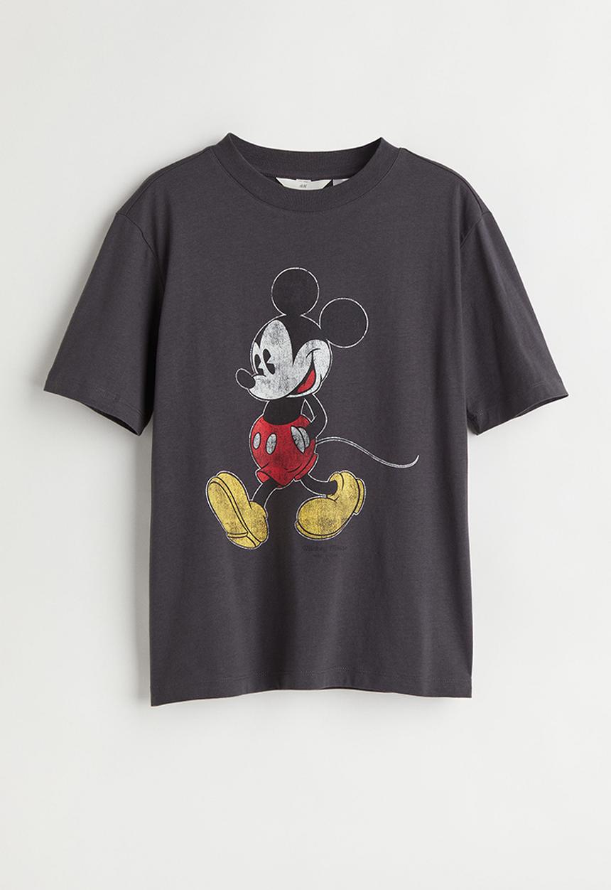 H&M - T-shirt with a motif - dark grey/mickey mouse