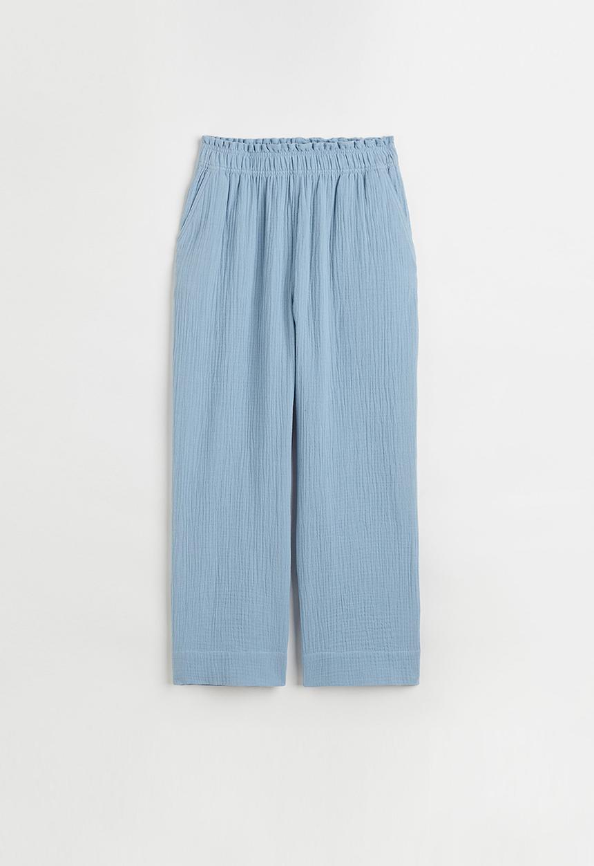 H&M - Crinkled cotton trousers - light blue