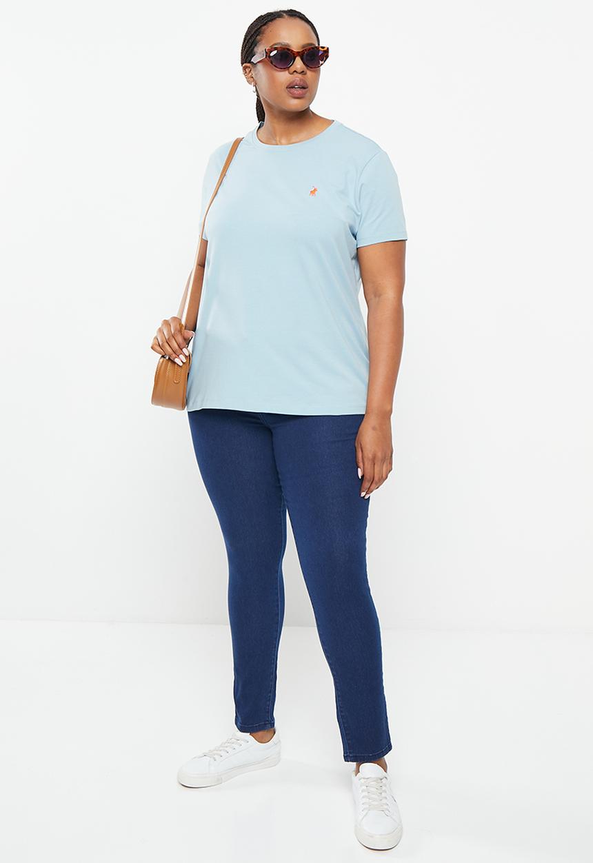 POLO - Plus wmn allie ss sml pony stretch t-shirt - light blue