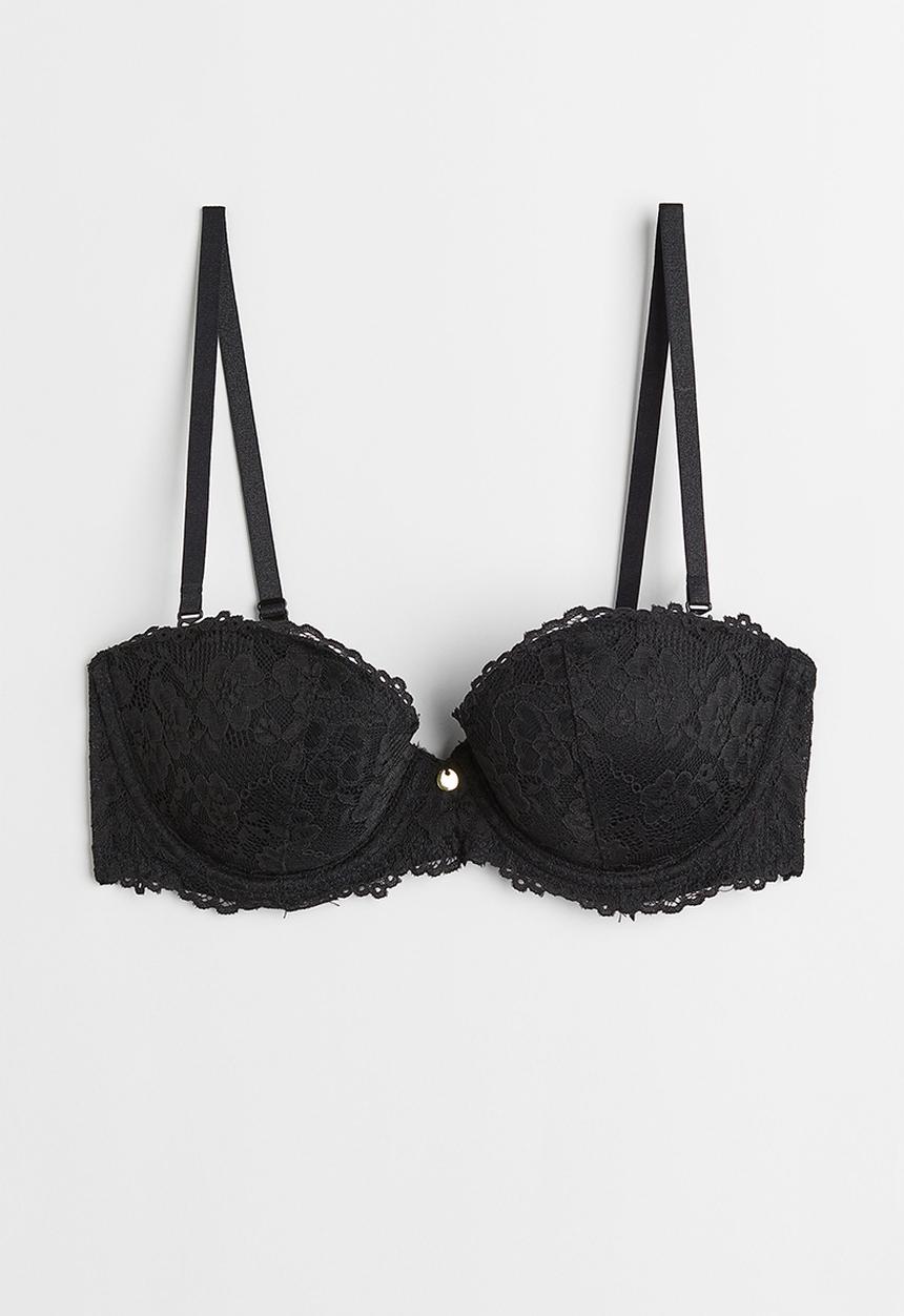 H&M - Padded lace balconette bra - black