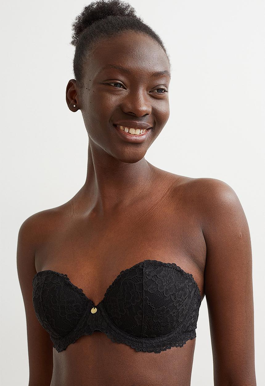 H&M - Padded lace balconette bra - black