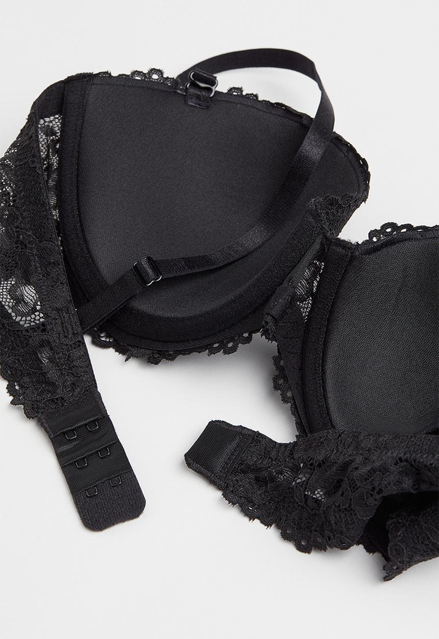 H&M - Padded lace balconette bra - black
