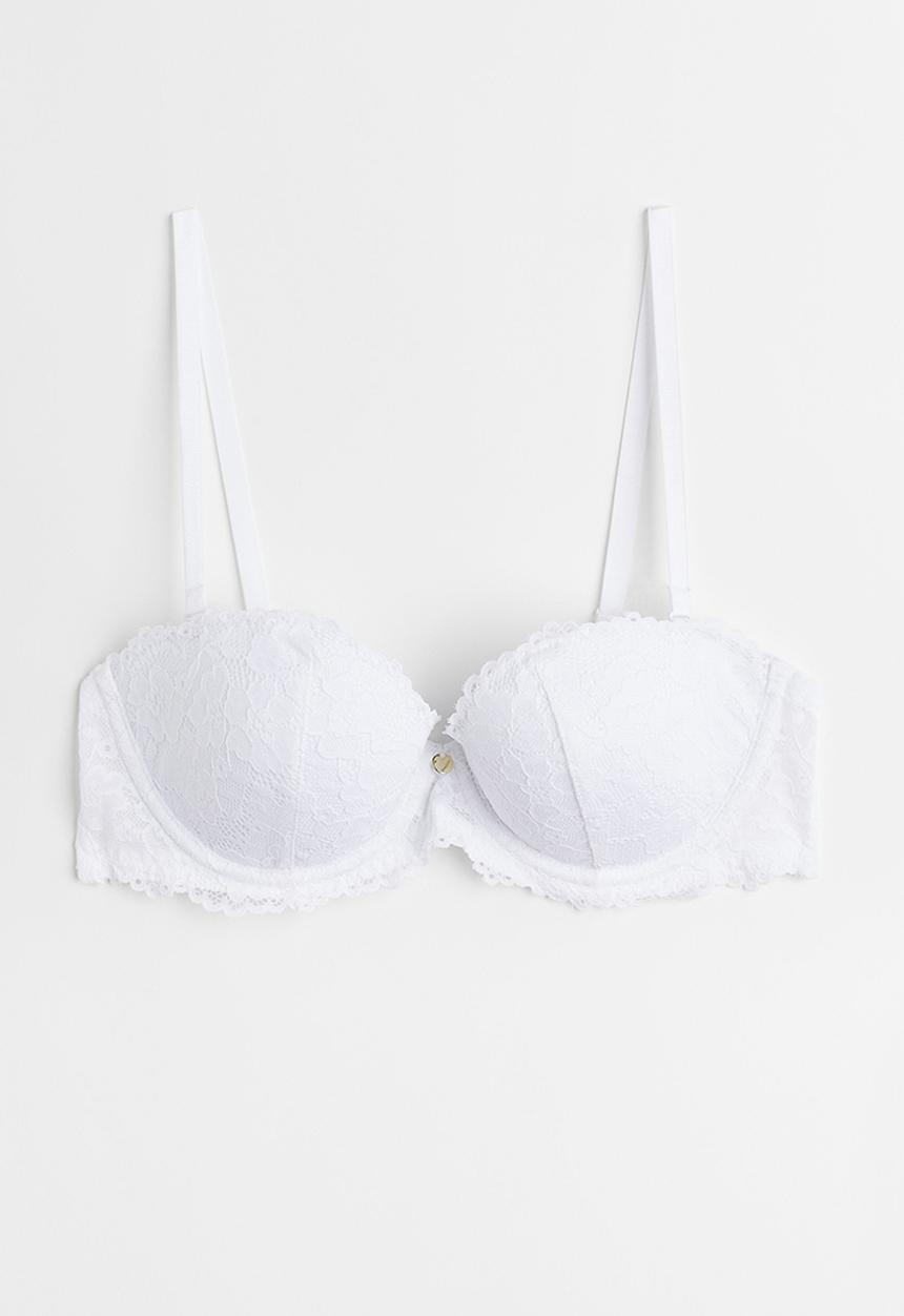 H&M - Padded lace balconette bra - white