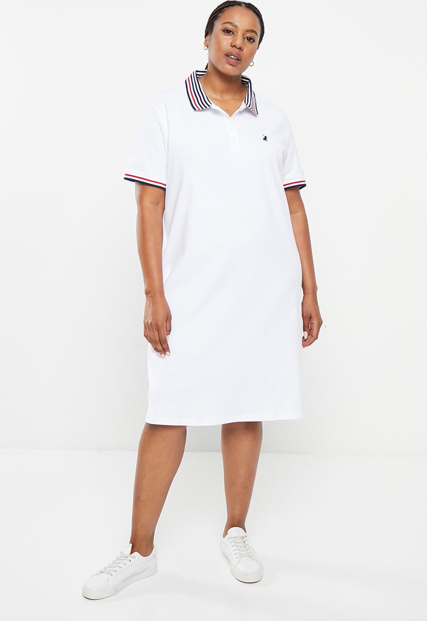 POLO - Plus wmn essential short sleeve golfer dress - white