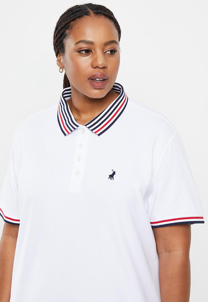 POLO - Plus wmn essential short sleeve golfer dress - white
