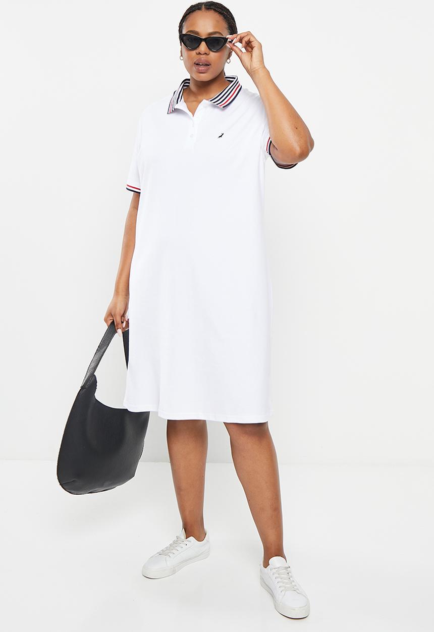 POLO - Plus wmn essential short sleeve golfer dress - white