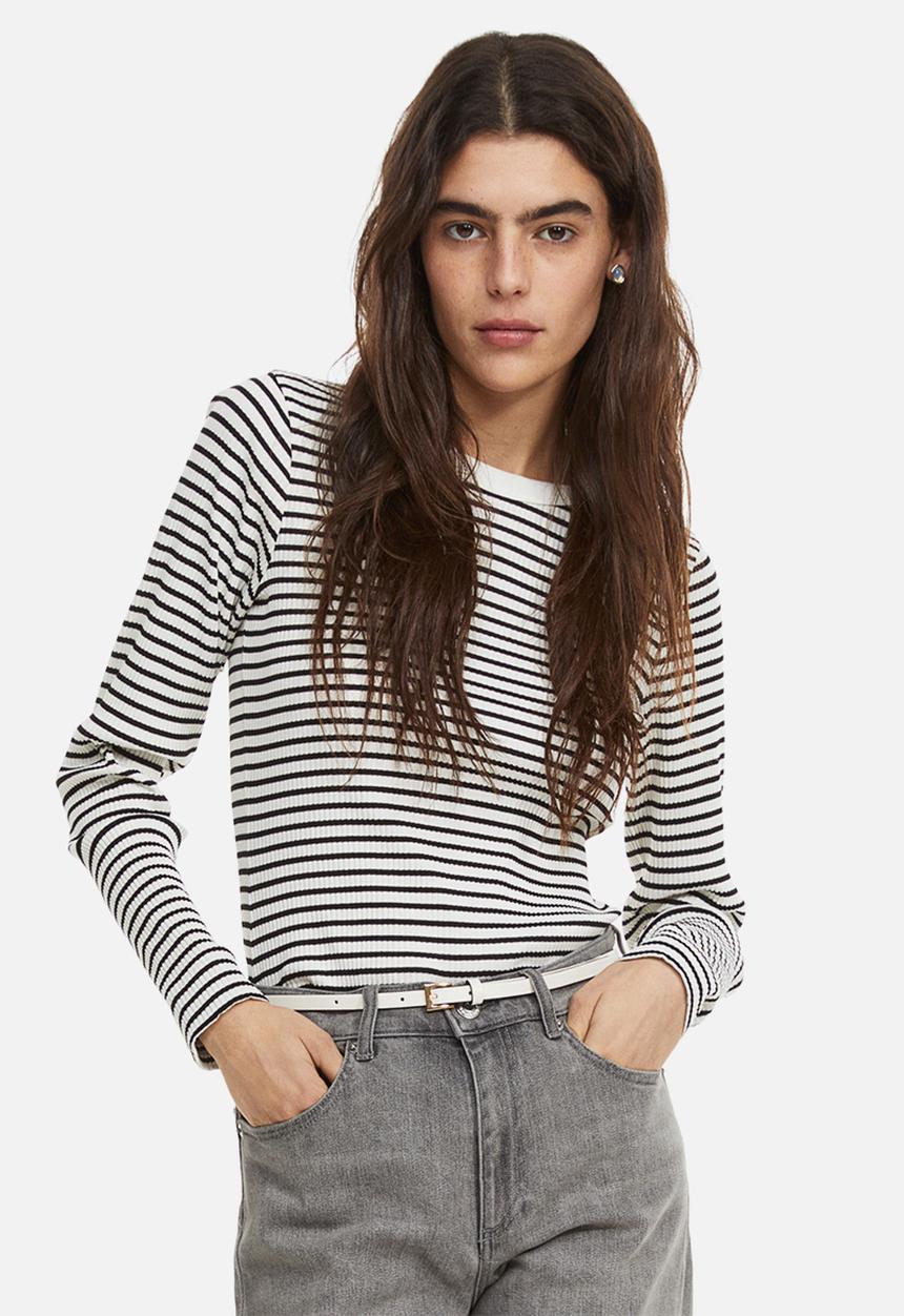 H&M - Ribbed top - black/striped