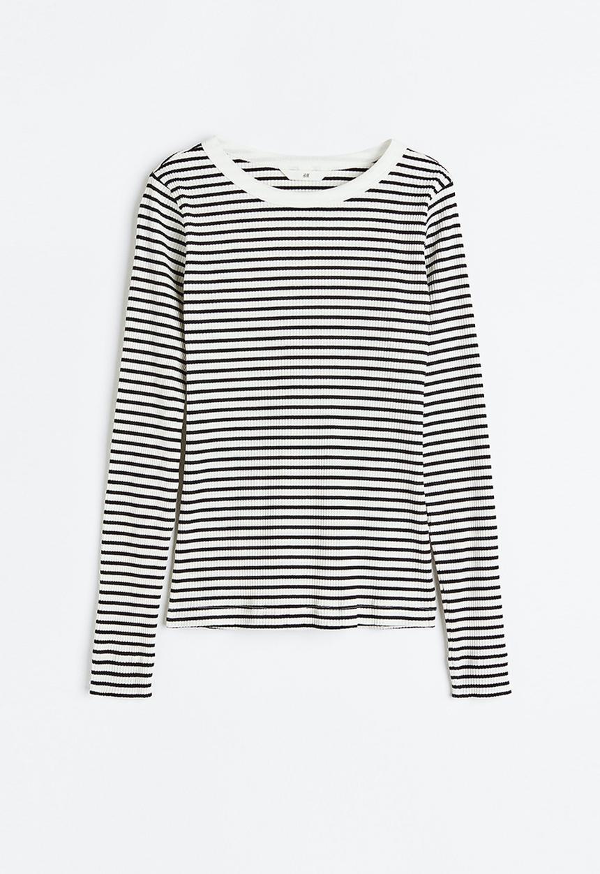 H&M - Ribbed top - black/striped