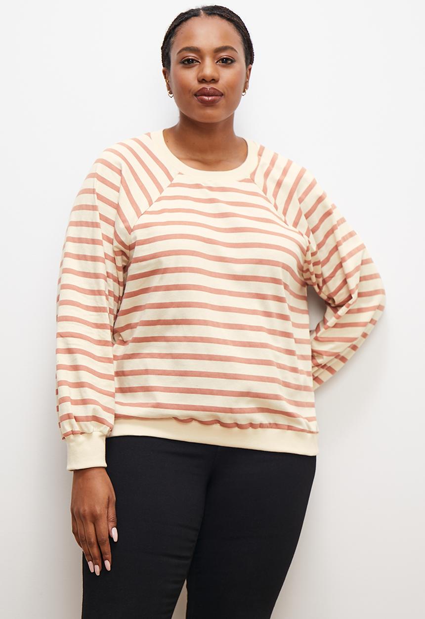 edit Plus - Long sleeve stripe tee - natural and pink