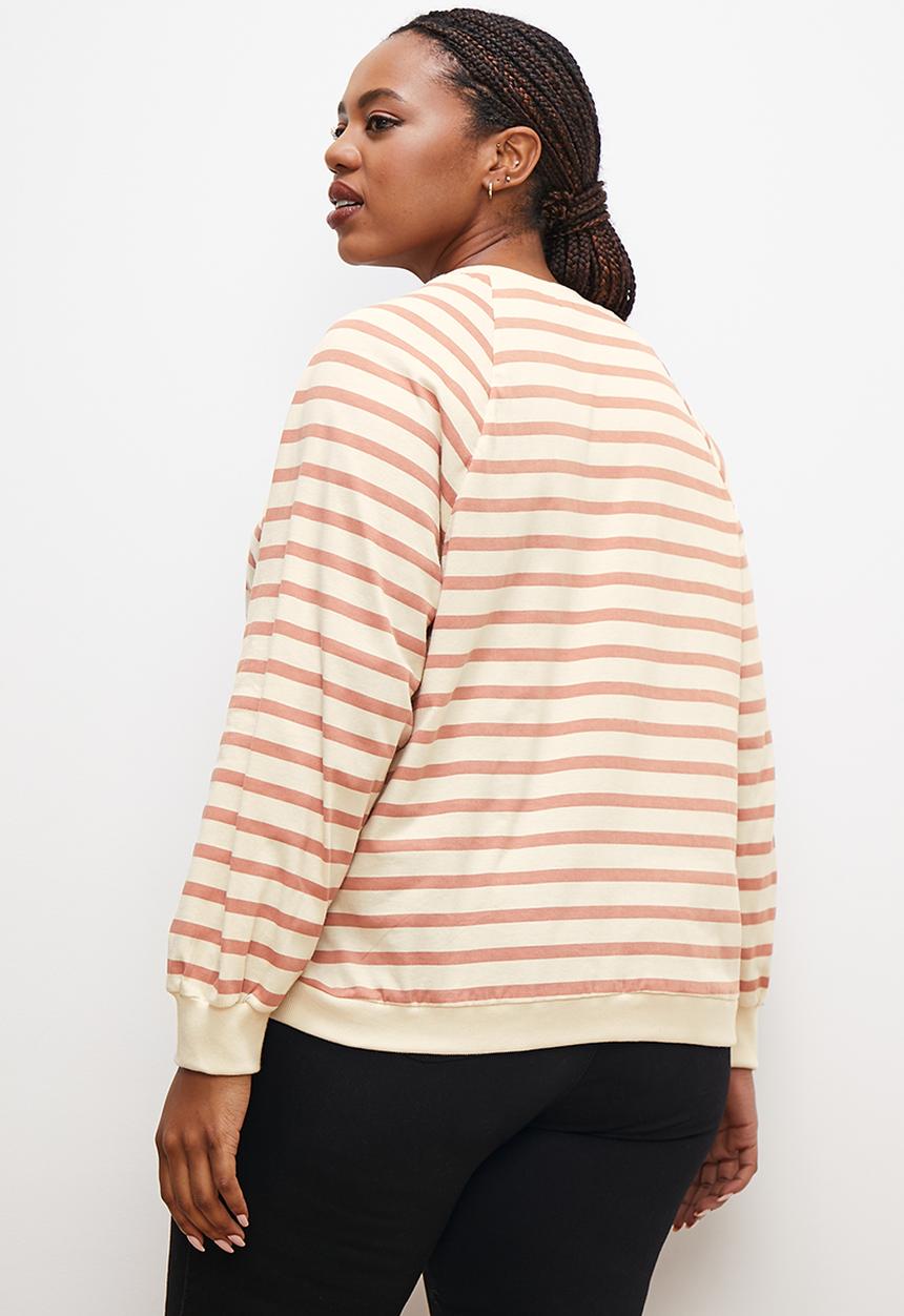 edit Plus - Long sleeve stripe tee - natural and pink
