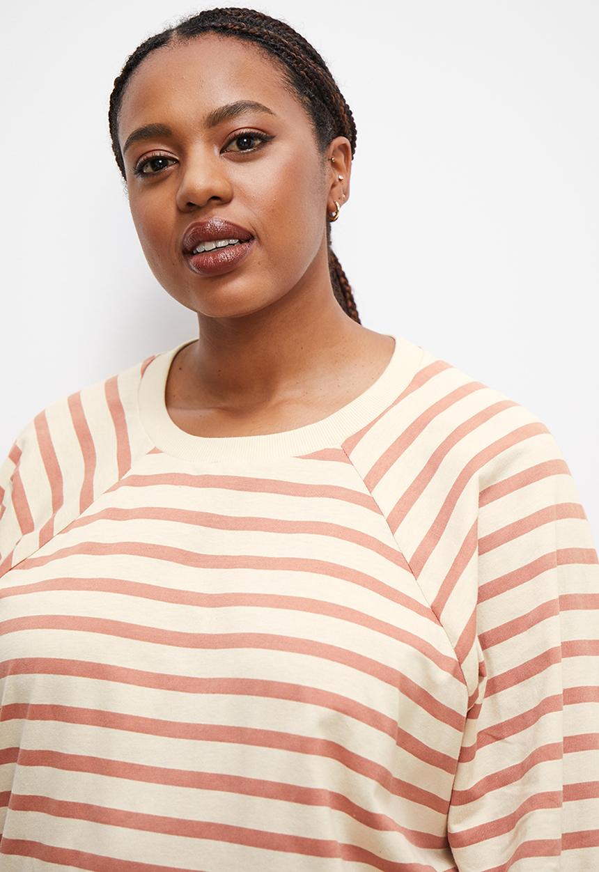 edit Plus - Long sleeve stripe tee - natural and pink