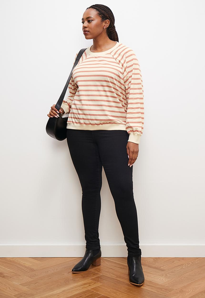edit Plus - Long sleeve stripe tee - natural and pink