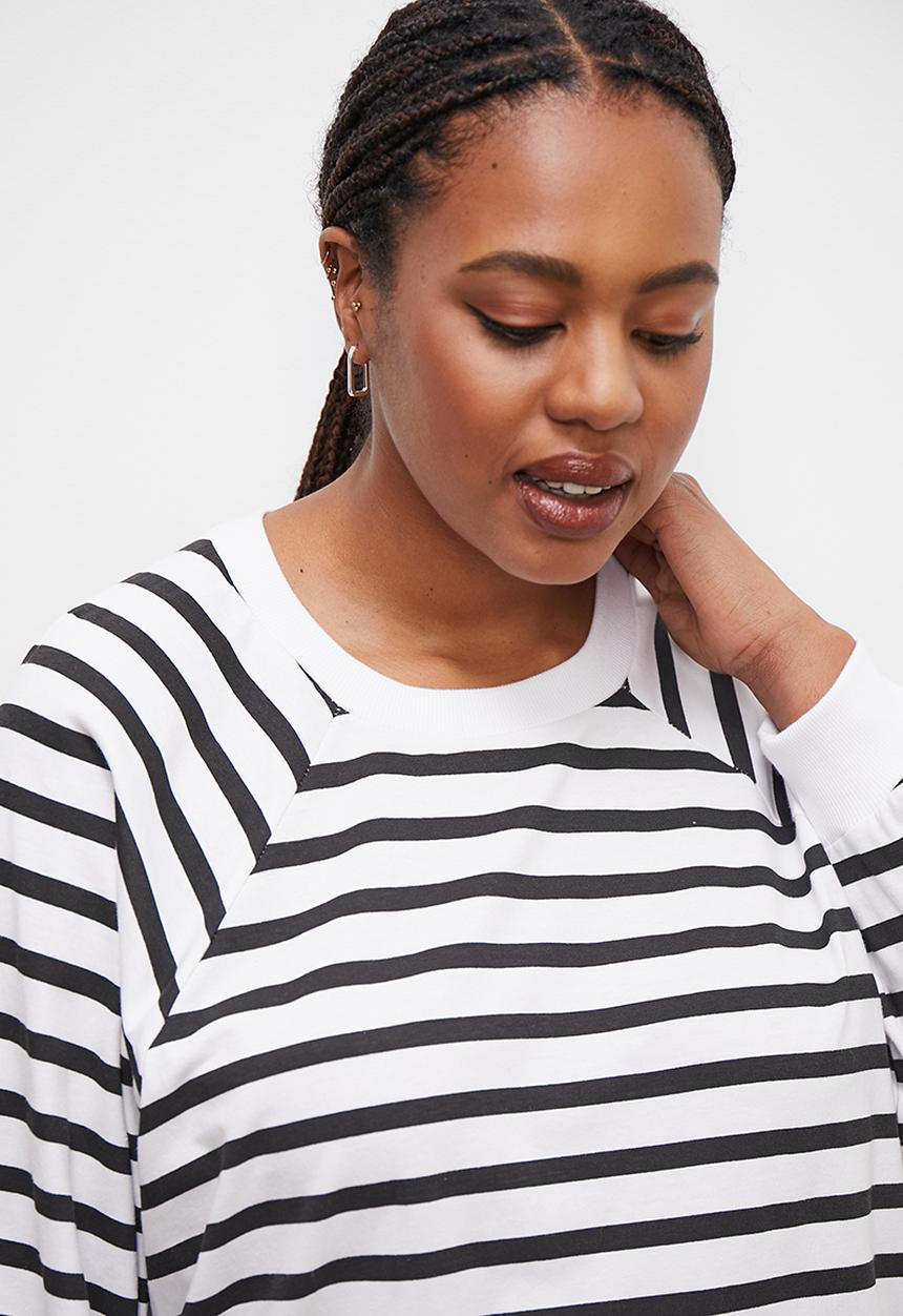 edit Plus - Long sleeve stripe tee - black and ecru