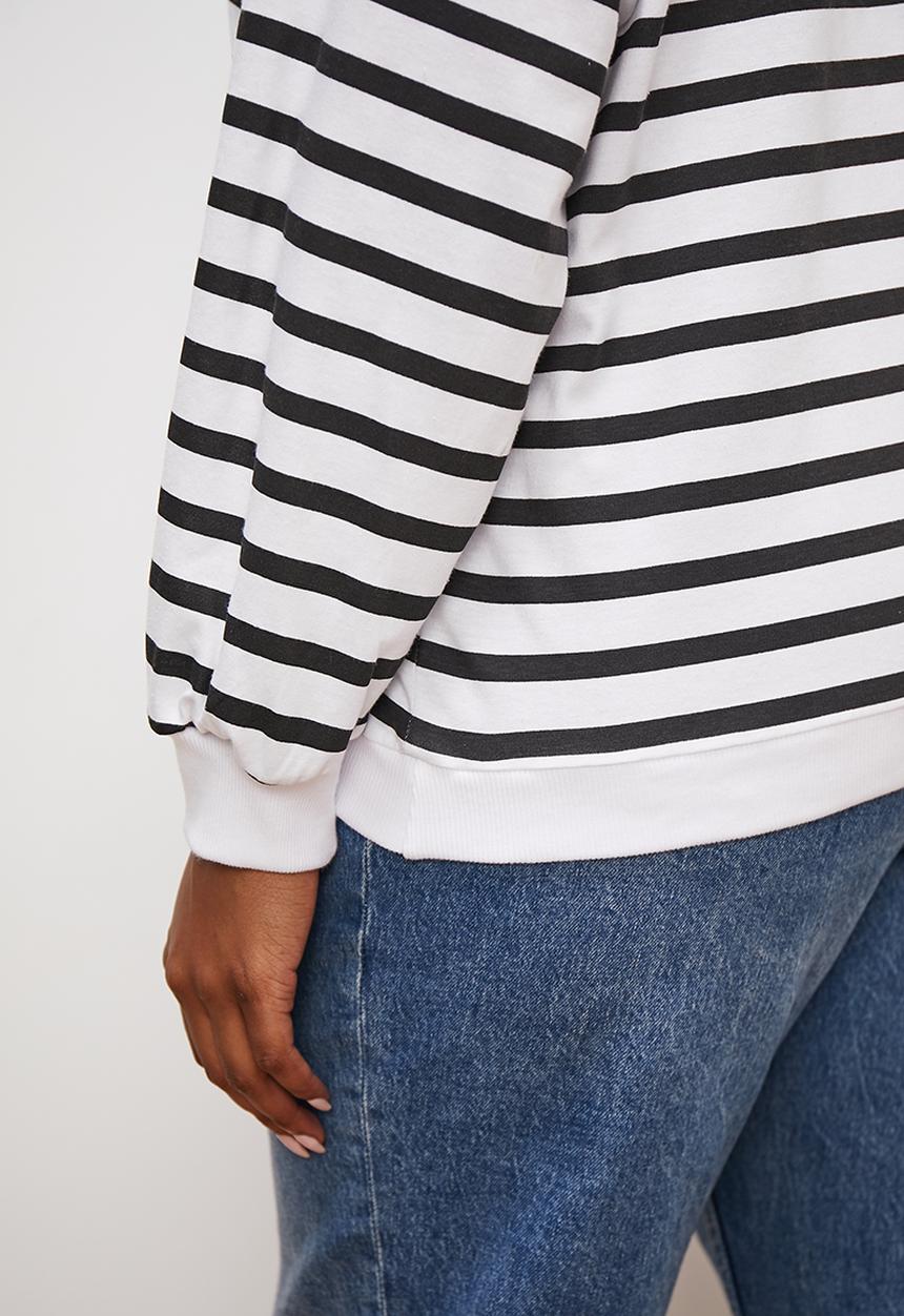 edit Plus - Long sleeve stripe tee - black and ecru