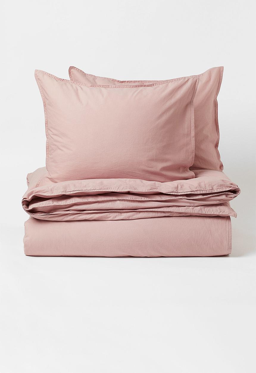 H&M - Queen/king size cotton duvet cover set - powder pink