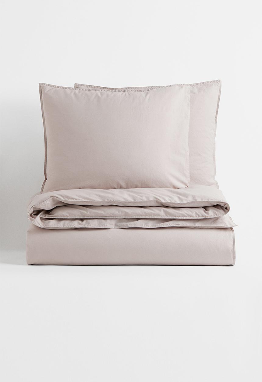 H&M - Double/king size cotton duvet cover set - greige
