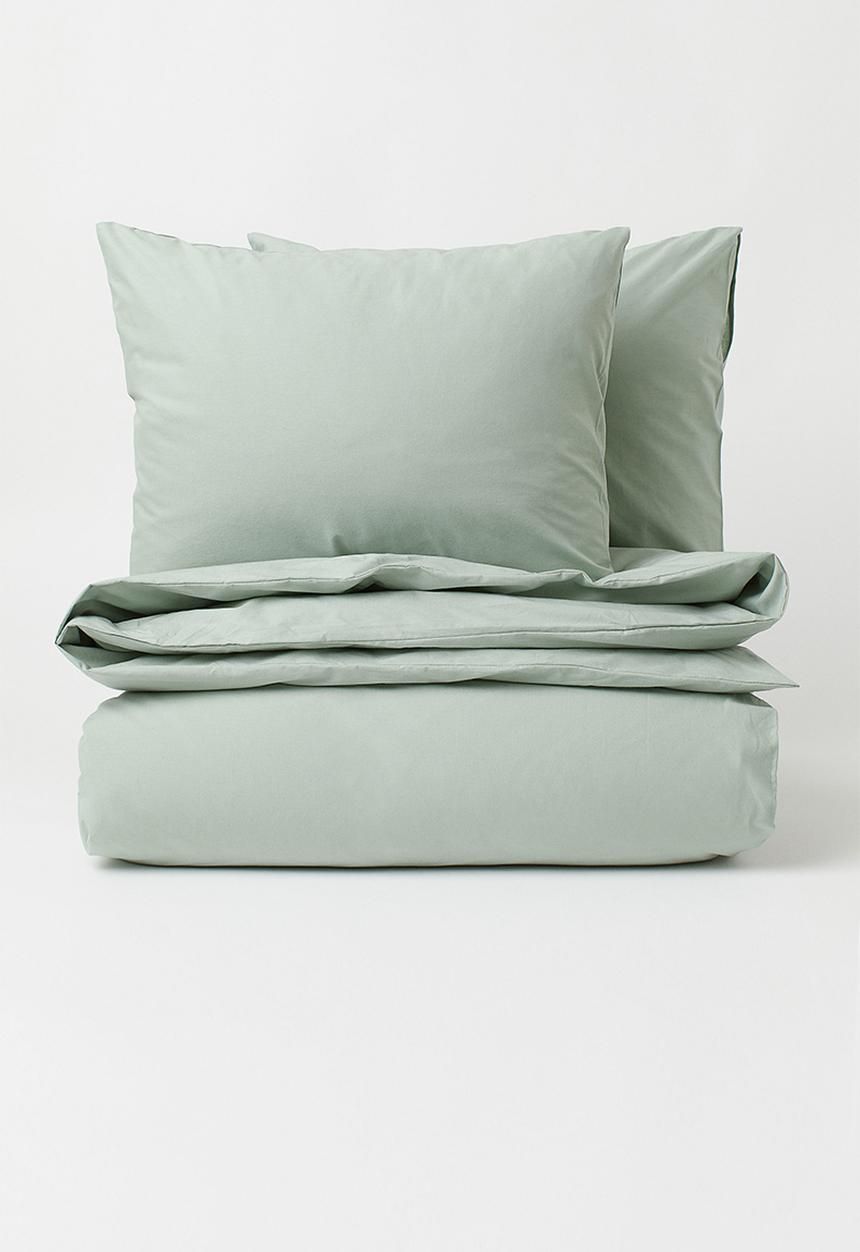 H&M - Cotton double/king duvet cover set - sage green