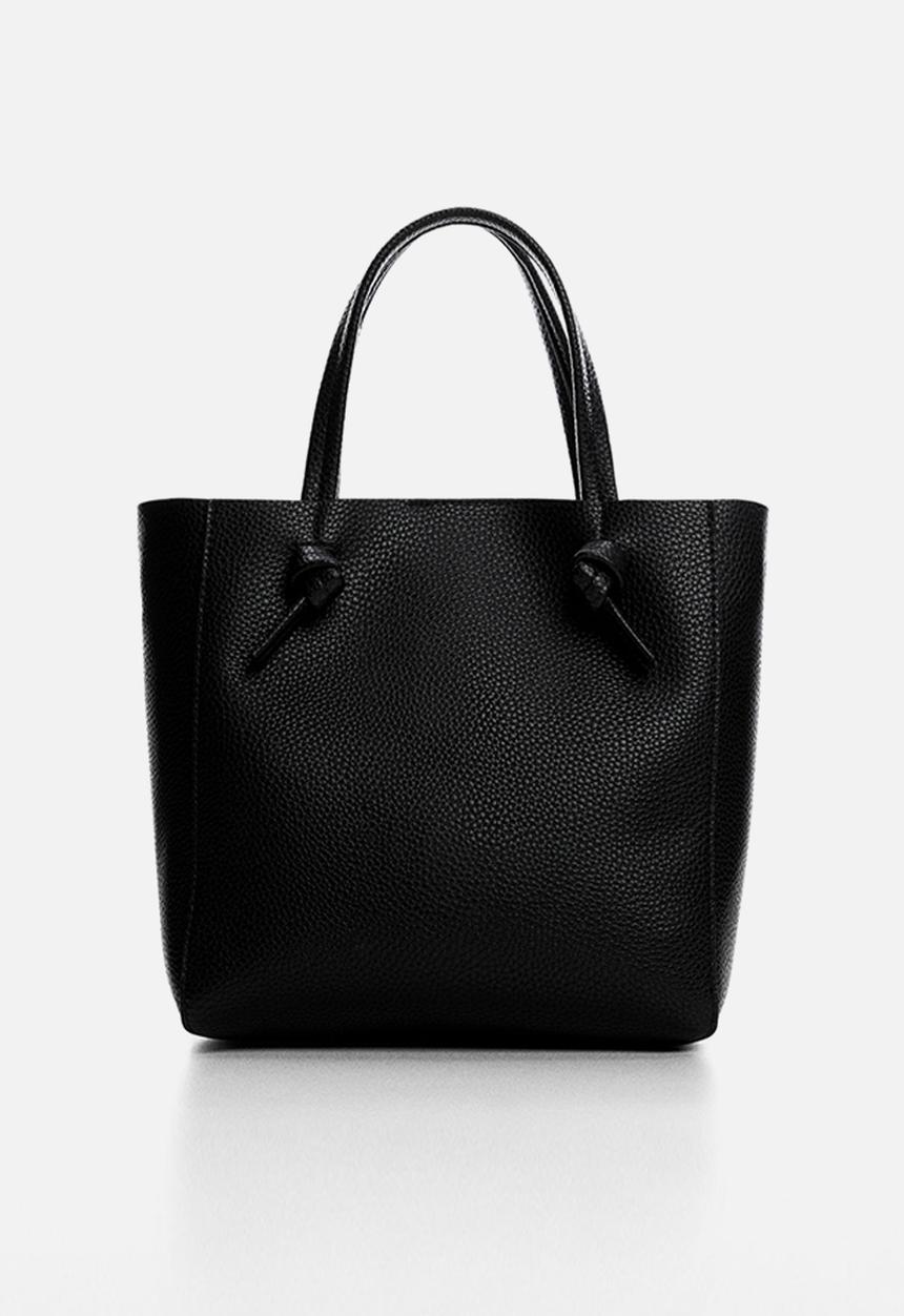 MANGO - Bolso mini shopper nudos - black