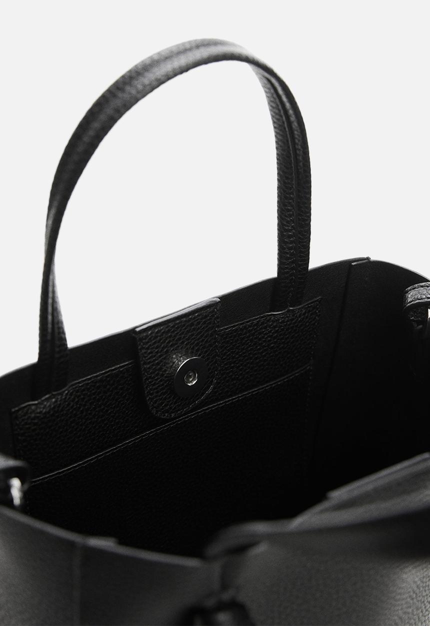 MANGO - Bolso mini shopper nudos - black