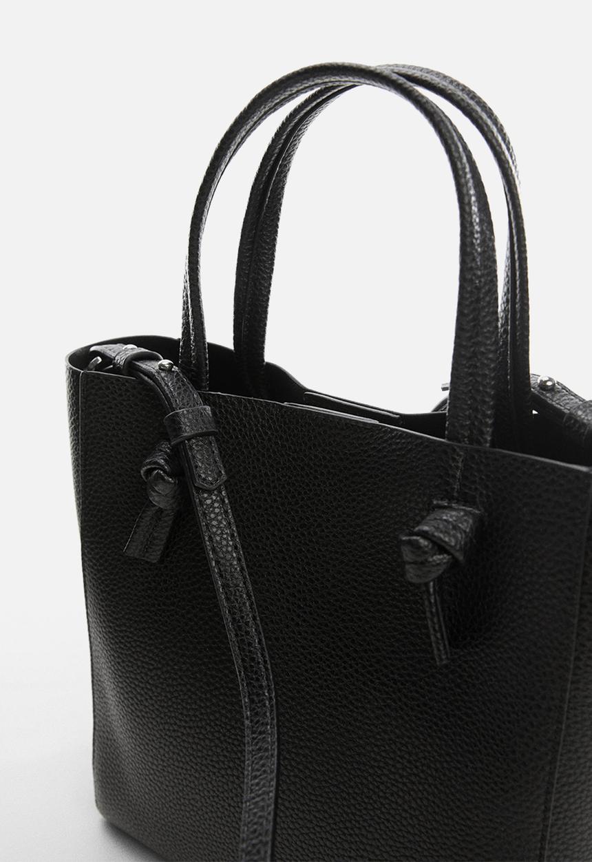 MANGO - Bolso mini shopper nudos - black