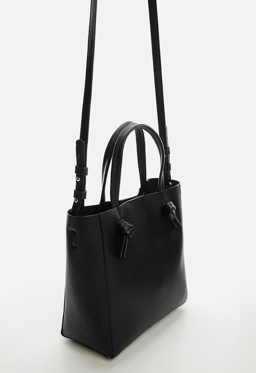 MANGO - Bolso mini shopper nudos - black