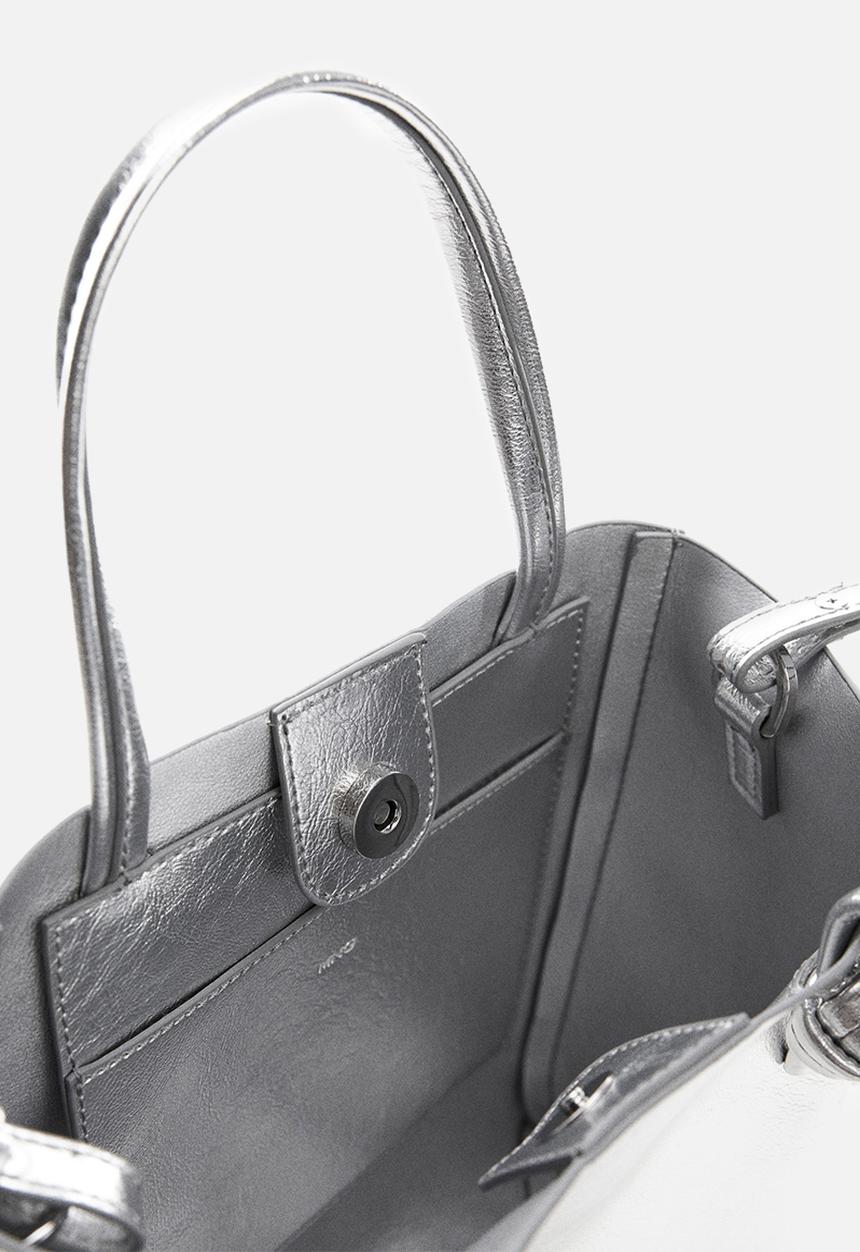 MANGO - Texture cross-body bag - silver