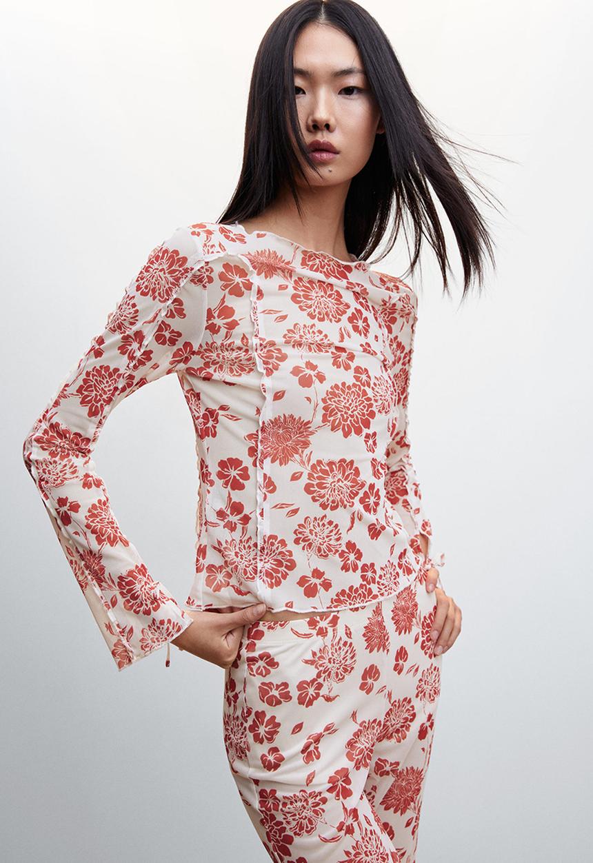 MANGO - T-shirt mesh-h - red