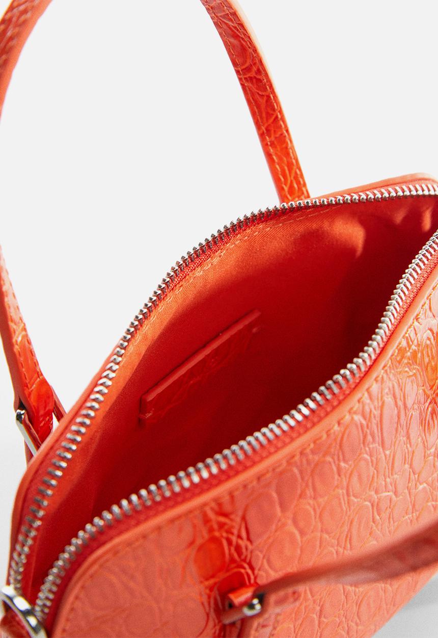 MANGO - Crocodile-effect double handle bag - orange