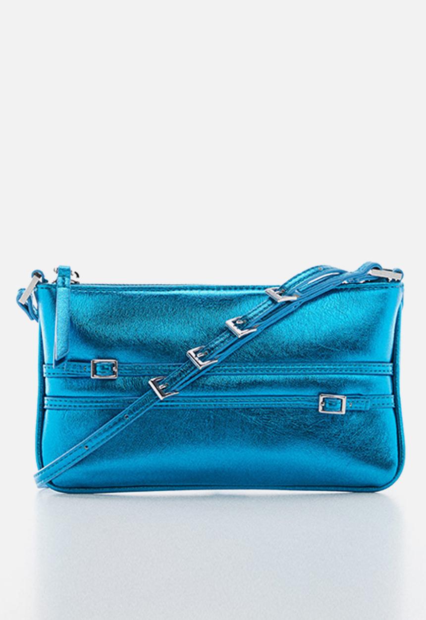 MANGO - Metallic buckles bag - turquoise