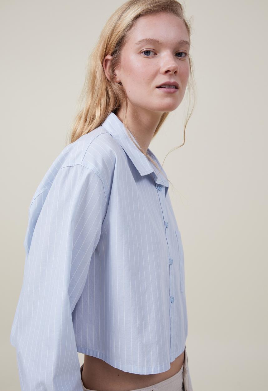 Cotton On - Cropped dad shirt - shoreline blue stripe