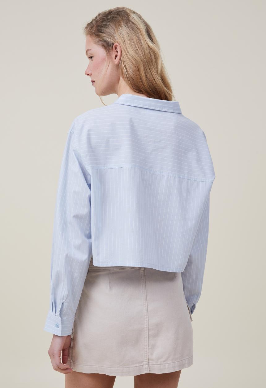 Cotton On - Cropped dad shirt - shoreline blue stripe