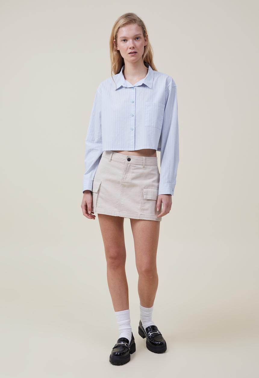 Cotton On - Cropped dad shirt - shoreline blue stripe