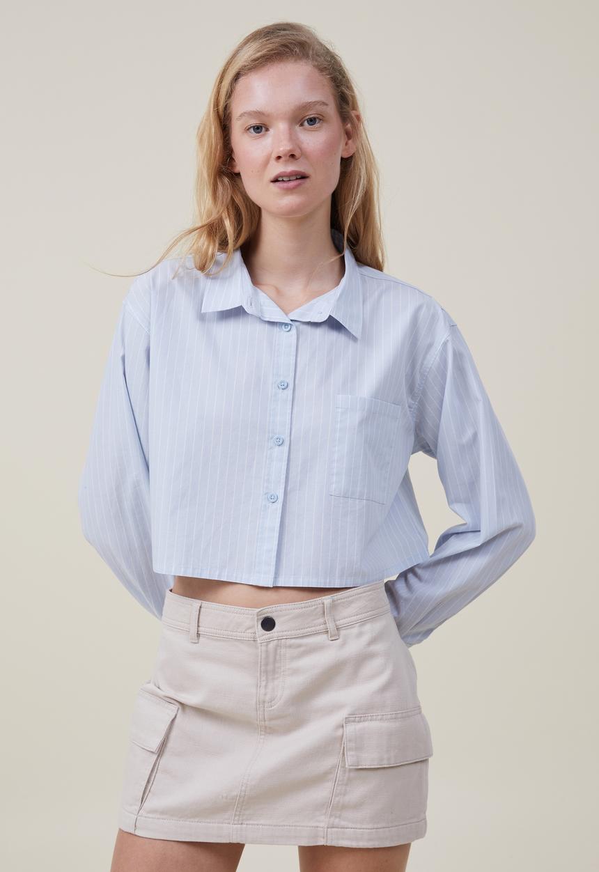 Cotton On - Cropped dad shirt - shoreline blue stripe