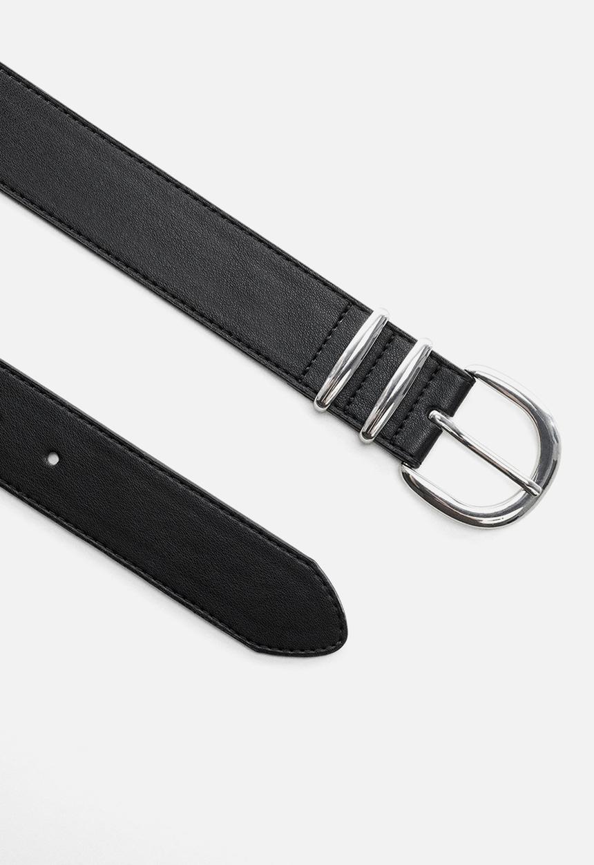 MANGO - Rounded buckle belt - black