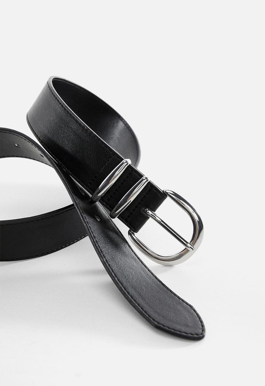 MANGO - Rounded buckle belt - black