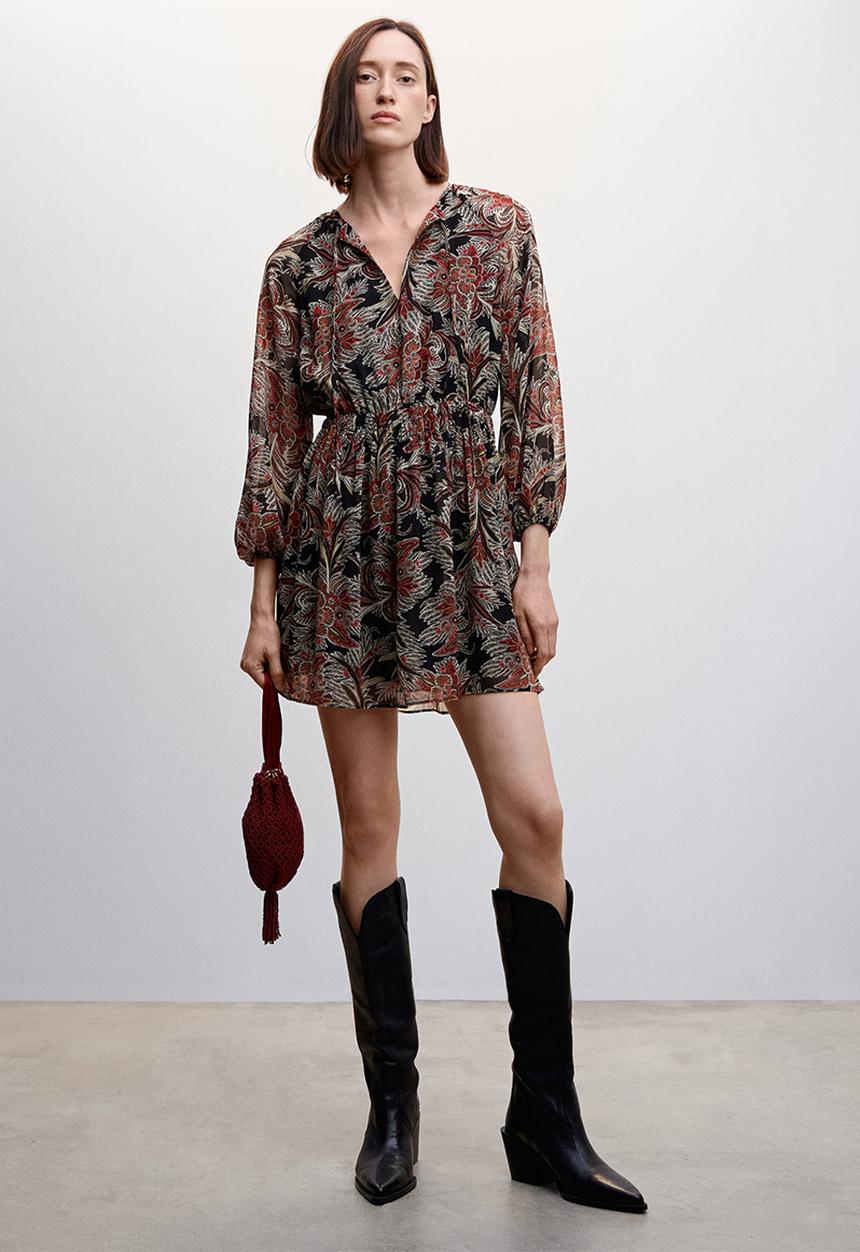 MANGO - Dress volan - black