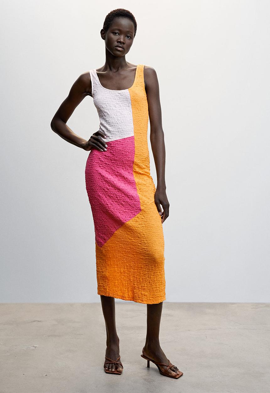 MANGO - Dress block-h - orange