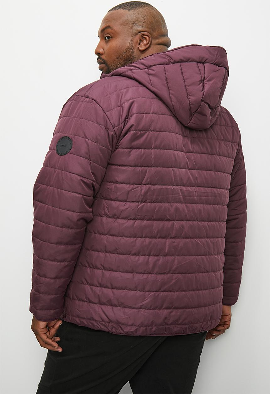 Superbalist - Plus hobbs lightweight hooded puffer jacket - burgundy