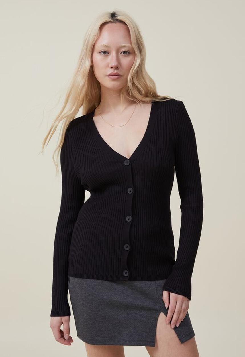Cotton On - Urban v-neck button thru cardi - black