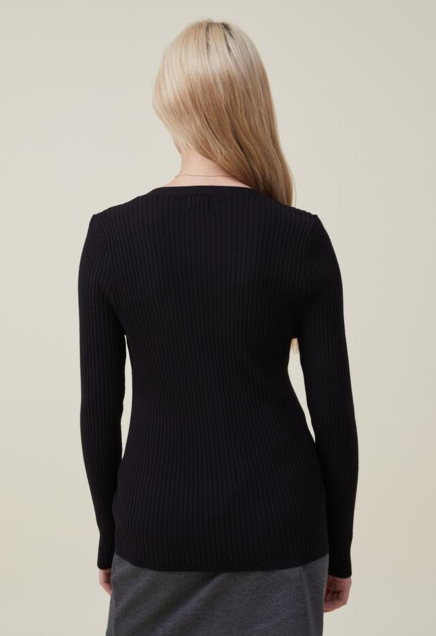Cotton On - Urban v-neck button thru cardi - black